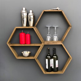 Hanah Home Hex004 Estantería de pared de madera de abeto, Nogal (3 piezas)